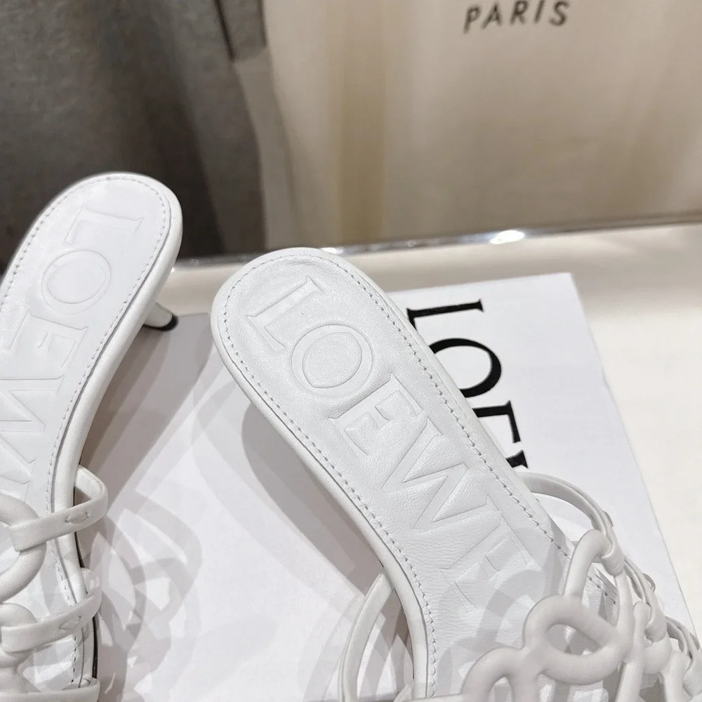 Loewe White Leather Knotted Heeled Slide Sandals - Picture 4 of 5